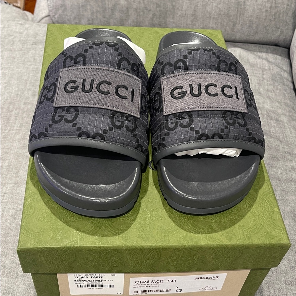 Gucci Gray Logo Slide Sandals
